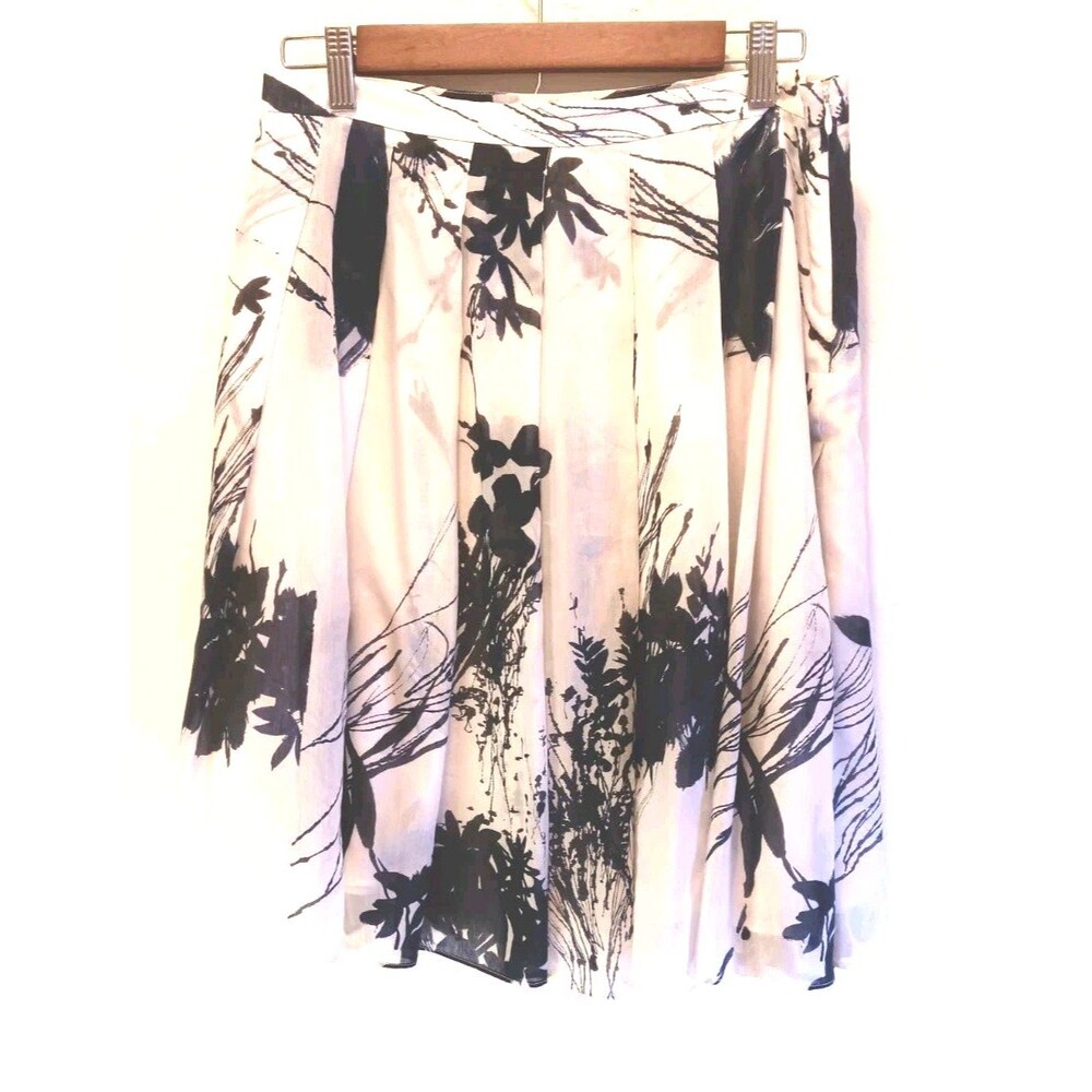 Calvin Klein Silk Cotton Blend Floral Skirt Navy White Pleated A-Line Size 6